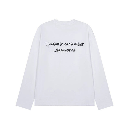 Unisex Langarm-Baumwollshirt mit minimalistischer Freundschafts-Stickerei Shop Nory