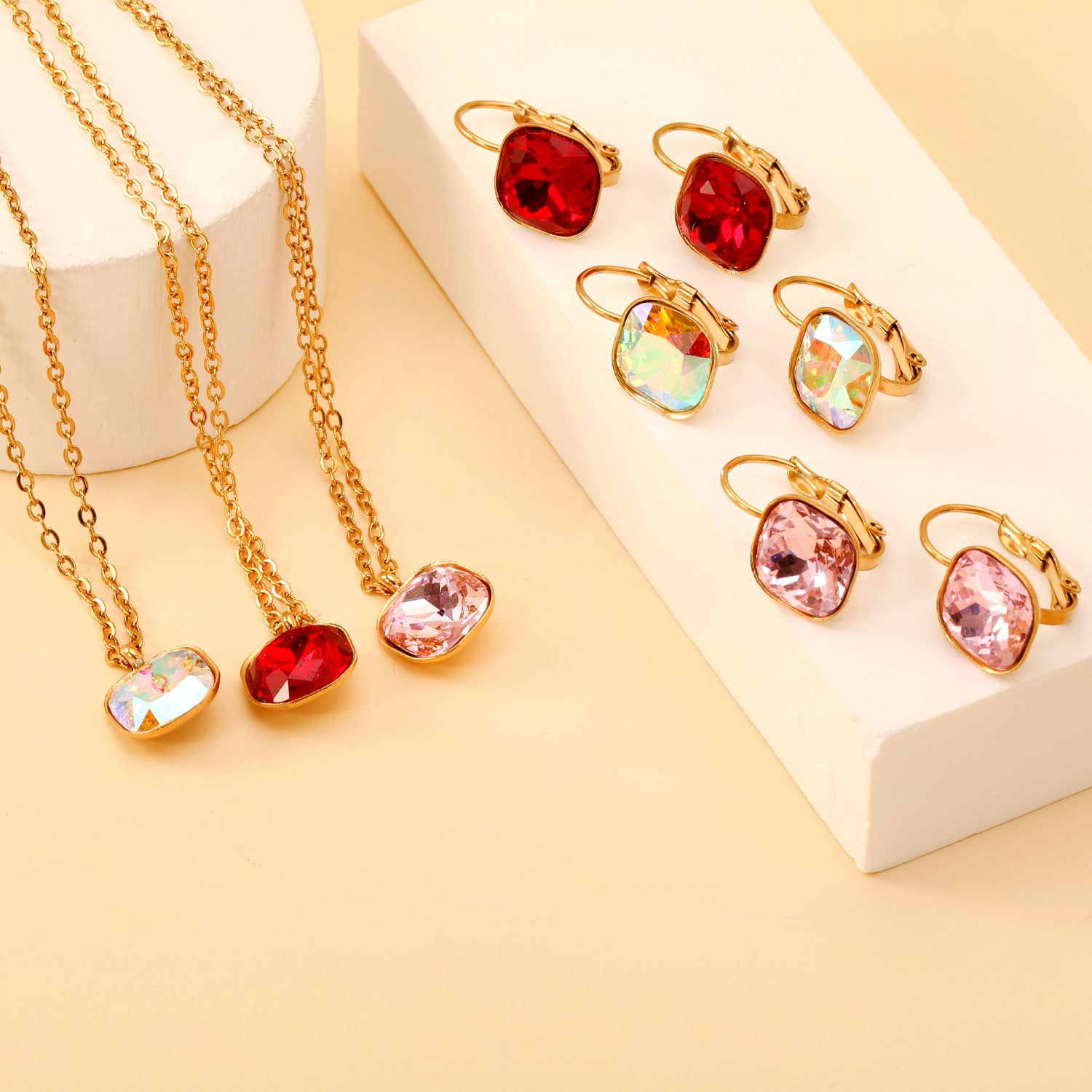 Damen Schmuckset mit exquisiten rosa Kristallen Shop Nory