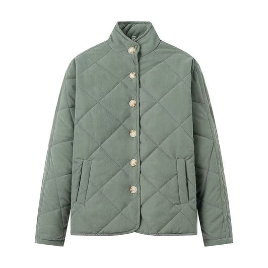 Damen Leichte gesteppte Kurzjacke mit Stehkragen und Knopfleiste Shop Nory
