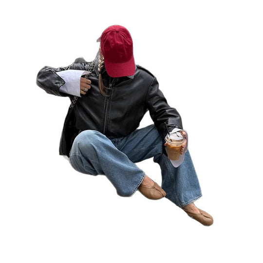 Damen Kurzblouson im Layering-Look aus Lederimitat mit überlangem Hemdärmel-Detail Shop Nory