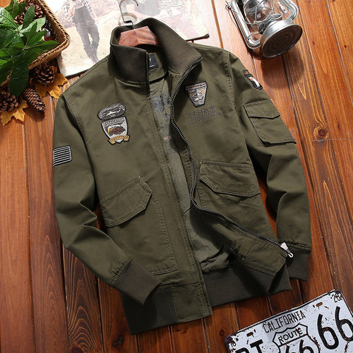 Herren Canvas-Pilotenblouson mit Stickpatches, Mehrfachtaschen und Rippenbündchen Shop Nory