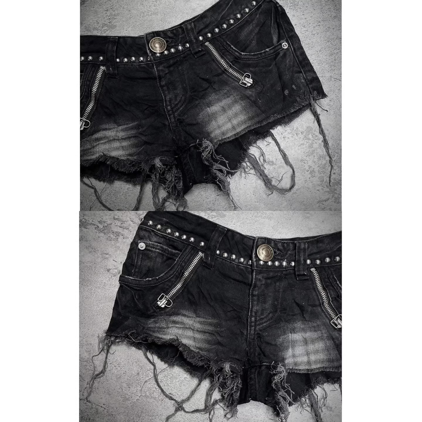 Damen Modische Destroyed Denim-Shorts mit Nieten