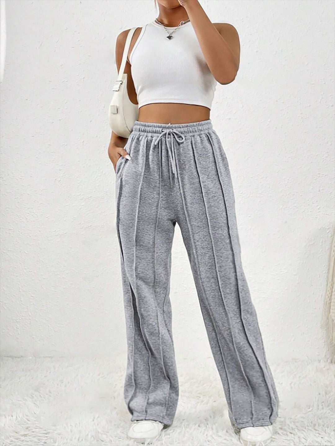 Damen Weite High-Waist Plissee-Hose mit Tunnelzug und markanter Bügelfalte Shop Nory