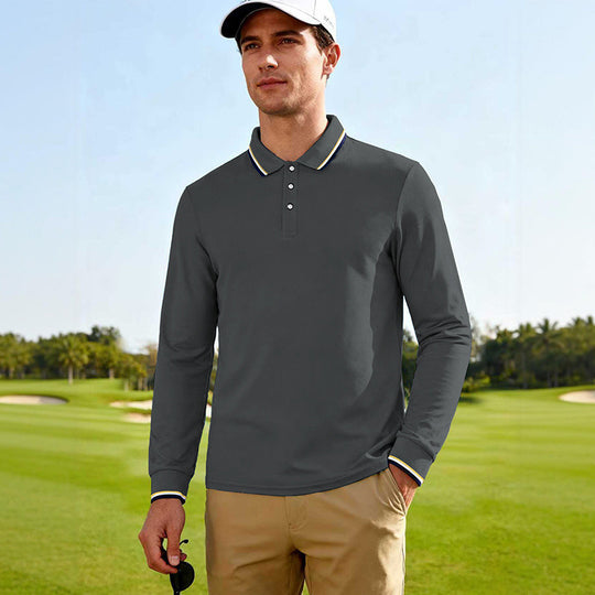 Herren Golf-Performance-Poloshirt langärmlig atmungsaktiv mit Kontrastkragen Shop Nory
