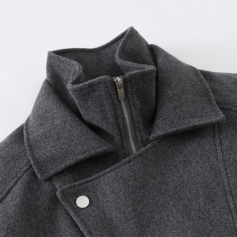 Herren Boxy Wollmix-Blousonjacke mit asymmetrischem Doppelverschluss und hohem Stehkragen Shop Nory