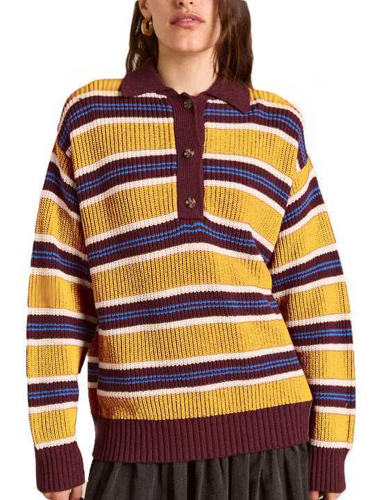 Damen Oversize Strickpullover mit Polokragen & mehrlagigem Streifenrelief Shop Nory