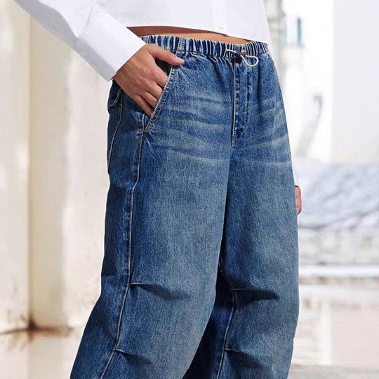 Damen Weite Denim-Hose mit elastischem Bund und lässigem Schnitt