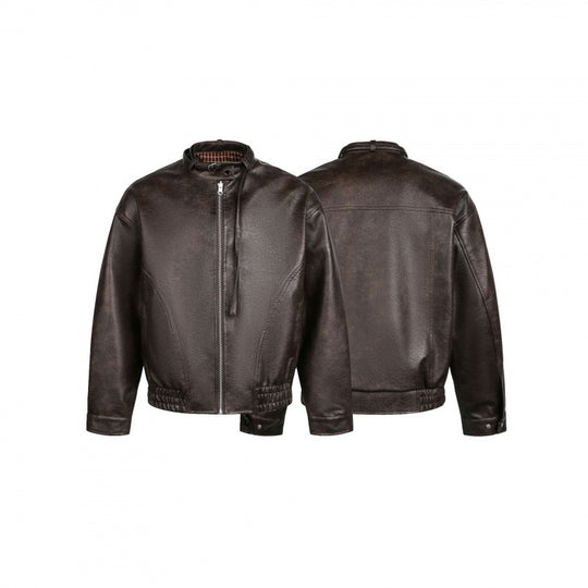 Herren Lederjacke im Bomberstil mit Stehkragen und elastischem Saum Shop Nory