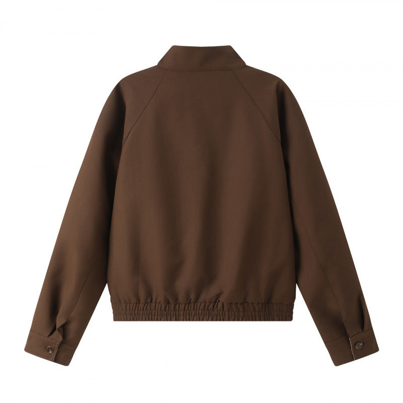 Unisex Kurz geschnittene Blousonjacke mit Stehkragen, elastischem Saum und kariertem Kragenfutter Shop Nory