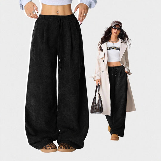 Damen Weite-Hosen Hohe Taille Corduroy Lounge Pants Shop Nory