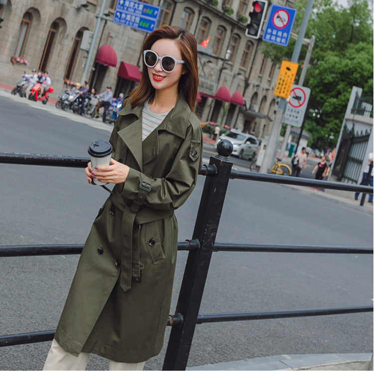 Damen Midilanger Trenchcoat mit taillierendem Bindegürtel und verstellbaren Manschetten Shop Nory