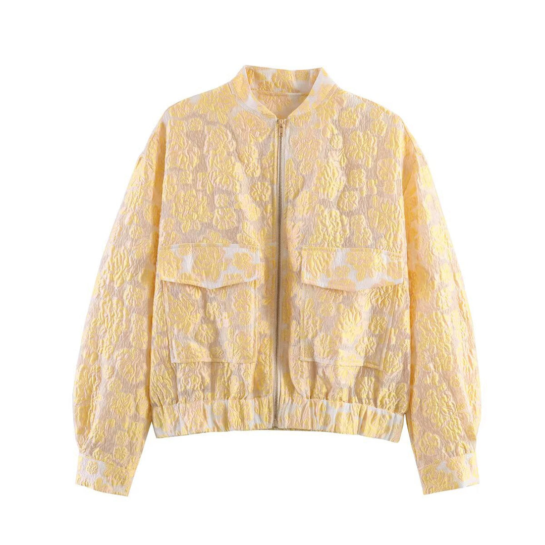 Damen Stepp-Bomberjacke mit Blumenjacquard, Reißverschluss und Pattentaschen Shop Nory