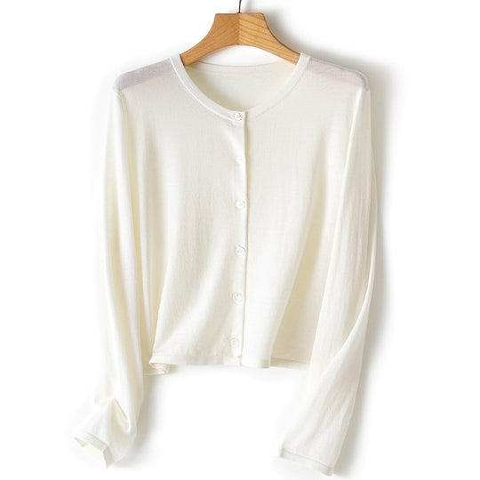 Damen leichte kurz geschnittene Feinstrick-Cardigan mit Rundhalsausschnitt und Knopfleiste Shop Nory