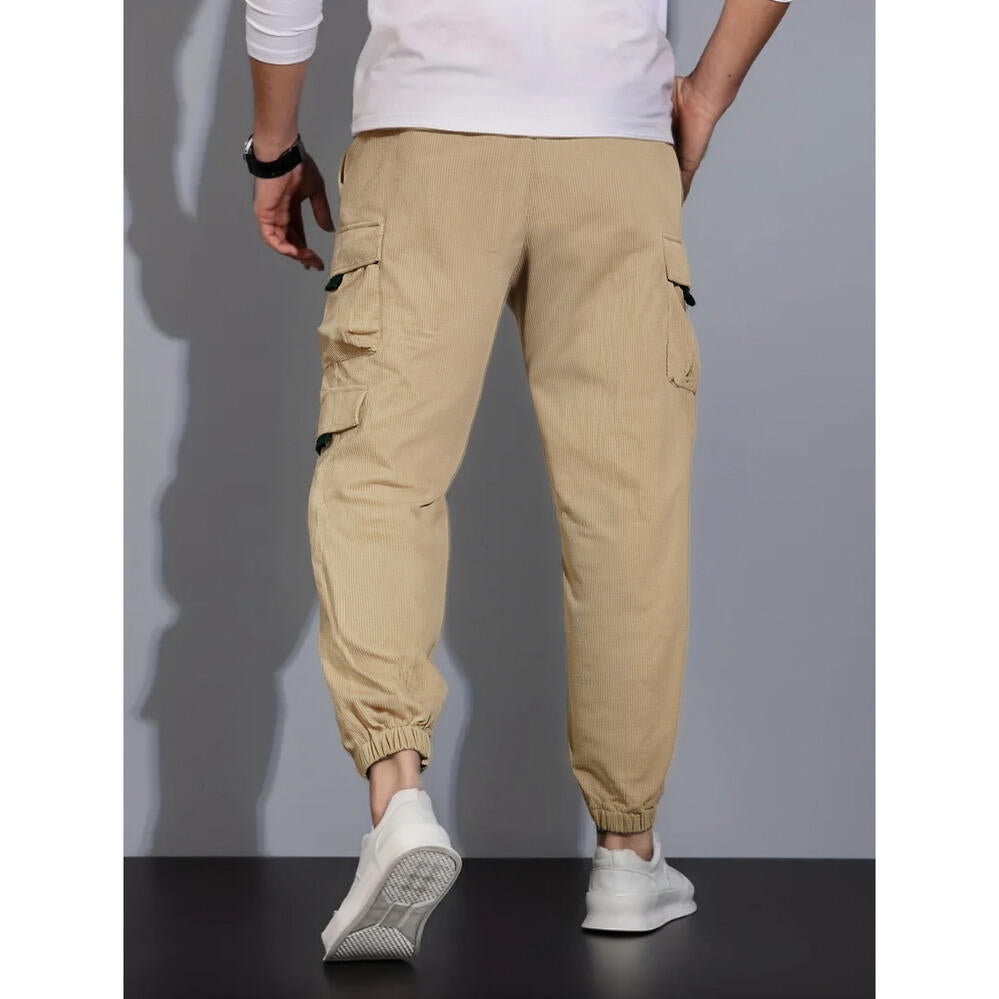 Herren Cord-Cargo-Jogginghose mit Tunnelzug und multifunktionalen Klapp- & Reißverschlusstaschen Shop Nory