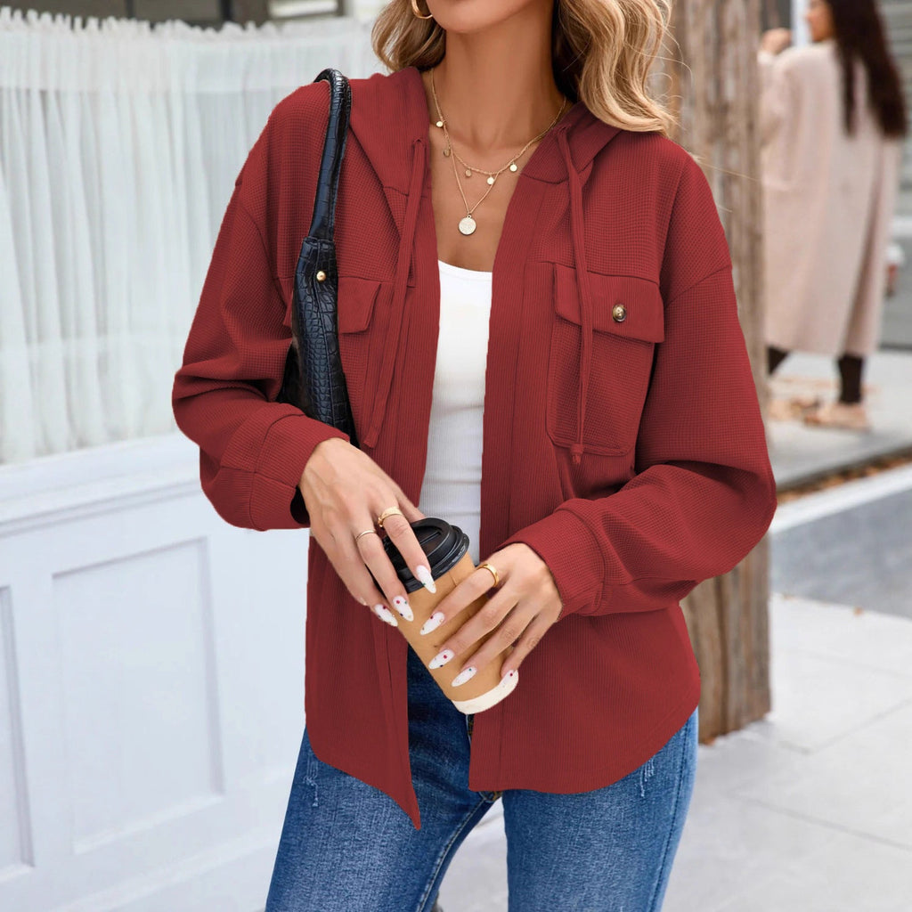 Damen lässige Jacke mit Kapuze und praktischen Brusttaschen Shopnory