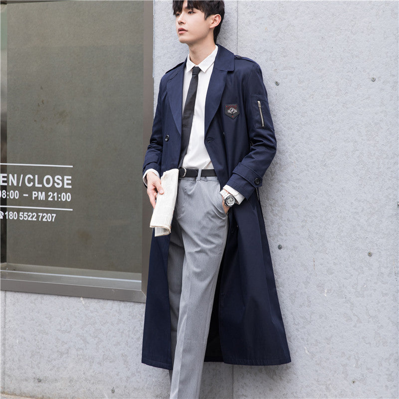 Herren Lange taillierte Trenchcoat-Jacke mit Reißärmeltasche, Wind- und Wasserabweisend Shop Nory