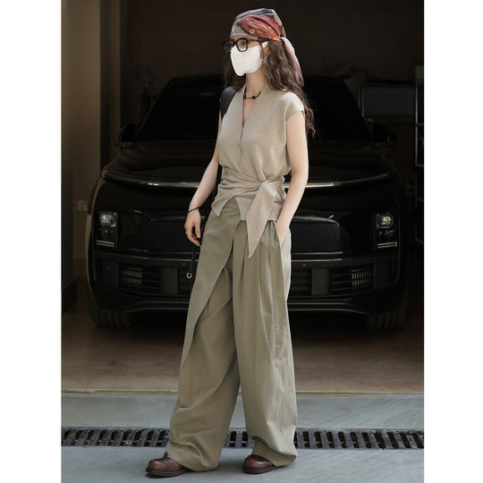 Damen Ärmellose Feinstrick‑Weste mit V‑Ausschnitt, Knopfleiste und Bindeband‑Taille Shop Nory