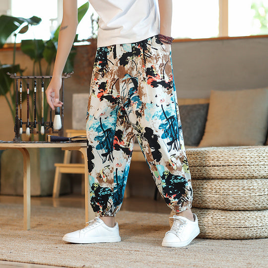 Herren Weite Haremshose im Boho-Print mit elastischem Tunnelzug und gekräuseltem Knöchelbund Shop Nory