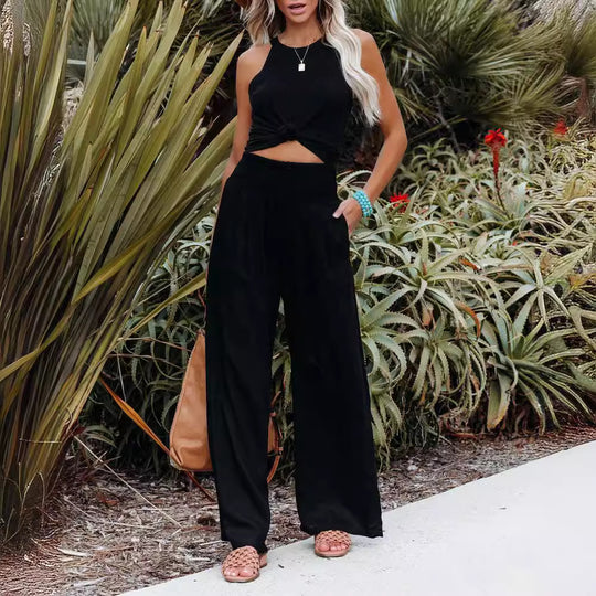 Frauen Weite Bein Smocked Hohe Taille Leinenmischung Hosen Shop Nory