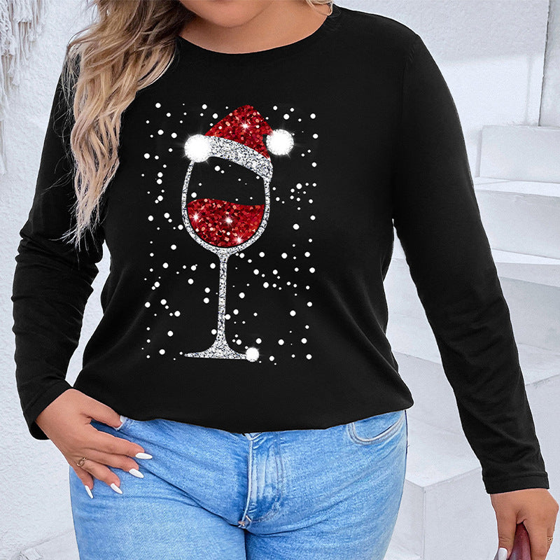Damen Langarmshirt mit funkelndem Weihnachts-Weinglas-Print Shop Nory