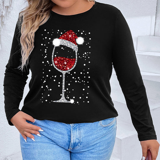 Damen Langarmshirt mit funkelndem Weihnachts-Weinglas-Print Shop Nory