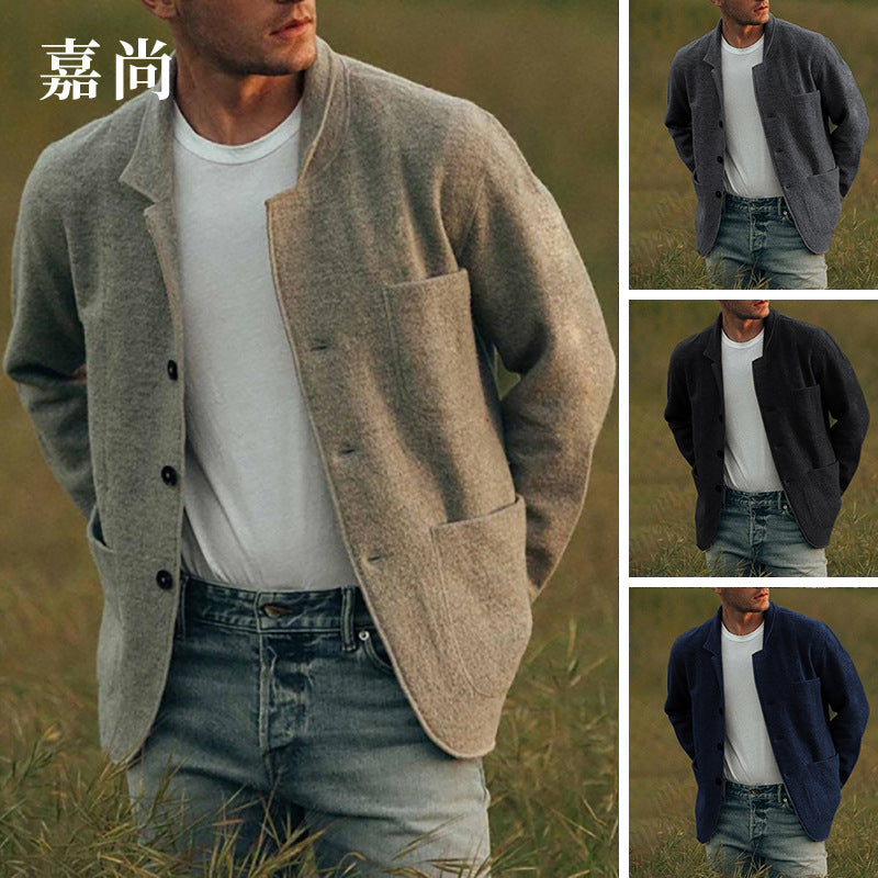 Herren Unstrukturierter Wollmix-Cardigan-Blazer mit Knopfleiste und aufgesetzten Taschen Shop Nory