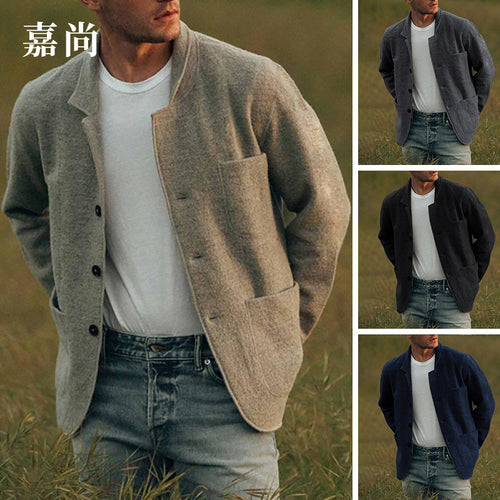 Herren Unstrukturierter Wollmix-Cardigan-Blazer mit Knopfleiste und aufgesetzten Taschen Shop Nory