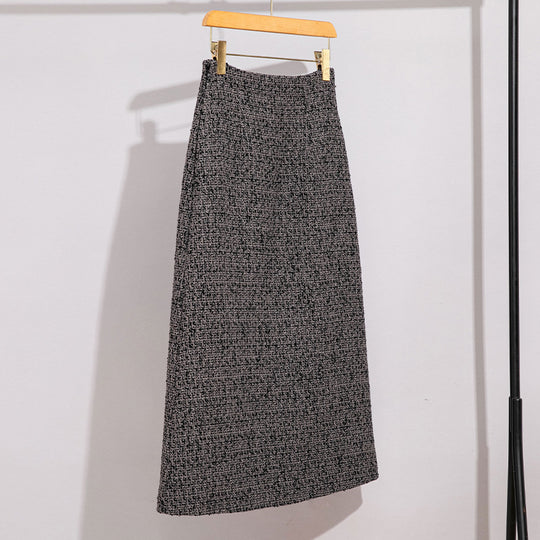 Damen Hochtaillierter Tweed-Midirock mit geradem Schnitt und leichter A‑Linie Shop Nory