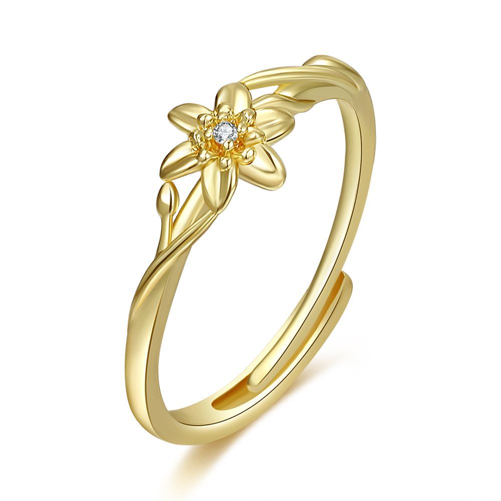 Damen Zarter Blumenring mit funkelndem Stein Shop Nory