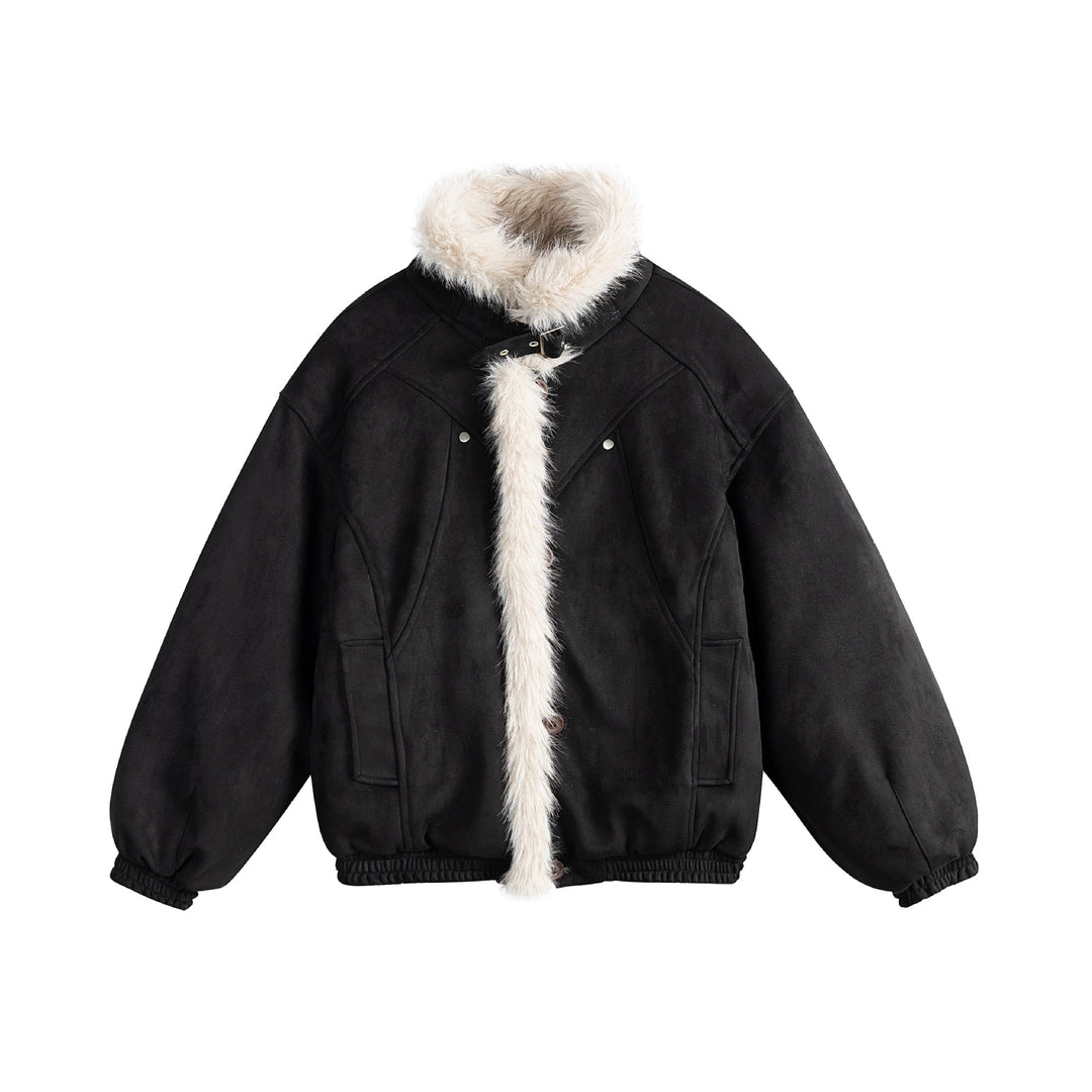 Damen Kurz geschnittene Velours‑Imitat Bomberjacke mit Teddybesatz und verstellbarem Halsriemen Shop Nory