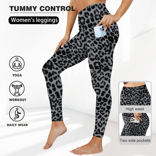 Damen High-Waist Sculpting-Leggings mit Leopard-Design, formender Bauchkontrolle und Seitentaschen Shopy Nory