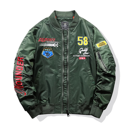 Herren Utility-Bomberjacke im Fliegerstil mit Ärmel-Taschen und Stickpatches Shop Nory