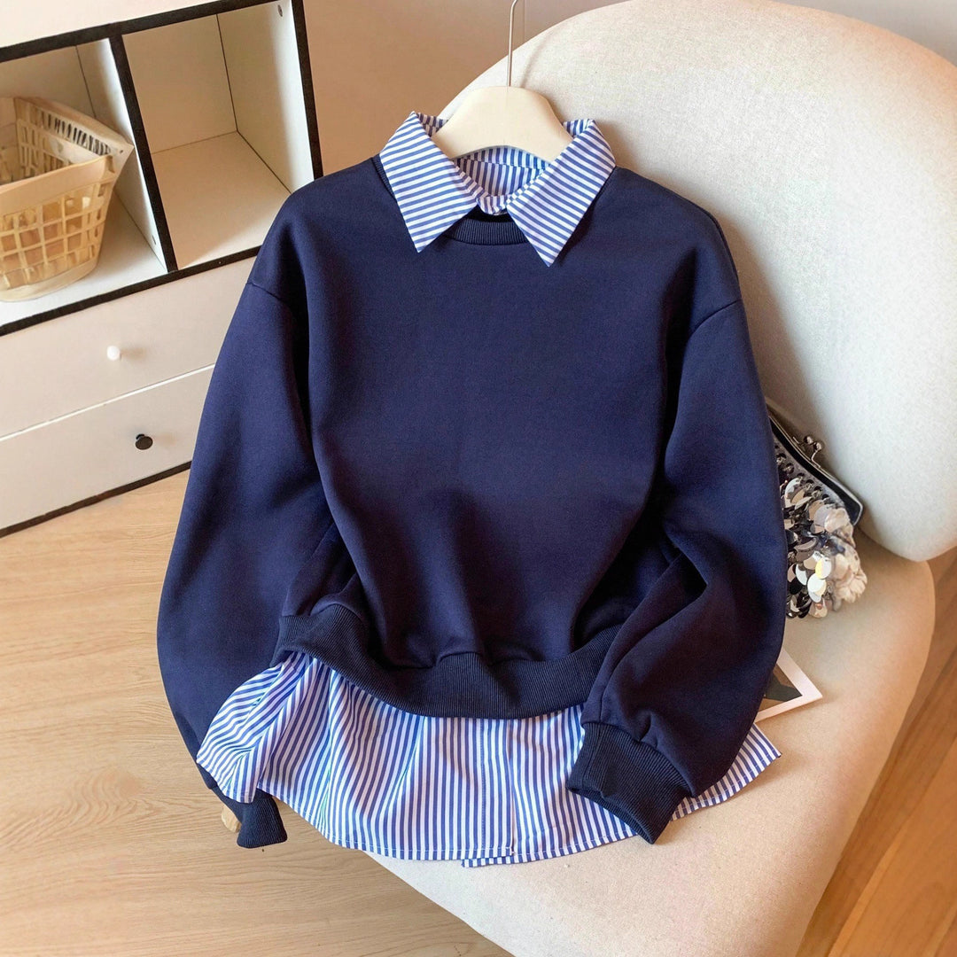 Damen Sweatshirt mit integriertem Hemdkragen und Schößchen‑Detail Shop Nory