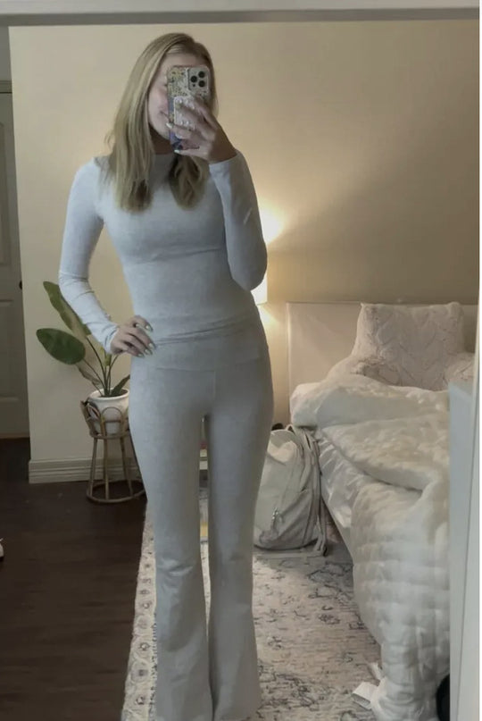 Damen Nahtloses Sport-Set mit Langarm-Cropped-Top und High-Waist Leggings Shop Nory