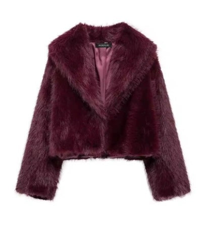 Damen Kurzer Cropped-Kunstpelzblouson mit voluminösem Schalkragen und weicher Innenfütterung Shop Nory