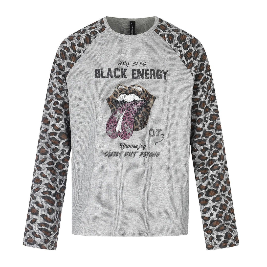 Damen Lässiges Langarmshirt mit Raglanärmeln, Leoparden-Ärmeln und Statement-Print Shop Nory