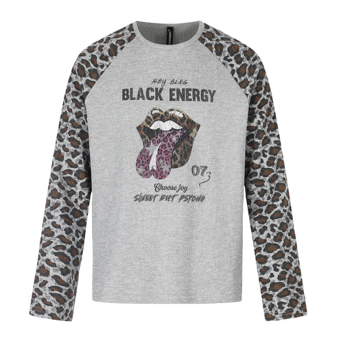 Damen Lässiges Langarmshirt mit Raglanärmeln, Leoparden-Ärmeln und Statement-Print Shop Nory