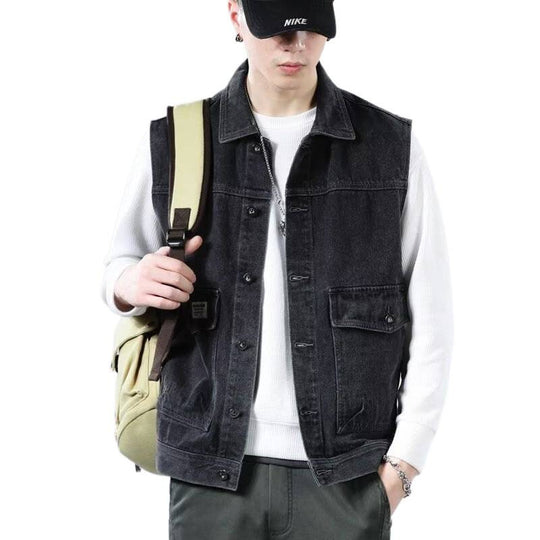 Herren Ärmellose Jeans-Workerweste mit Pattentaschen und kastiger Passform Shop Nory