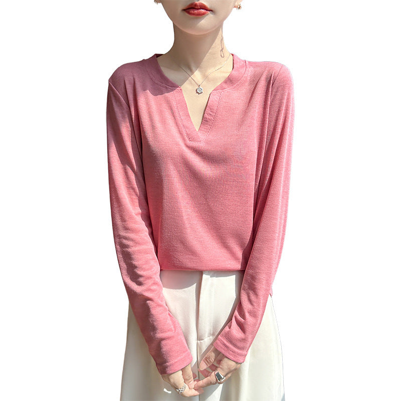 Damen Langärmliges Feinstrickshirt mit geschlitztem V-Kragen Shop Nory