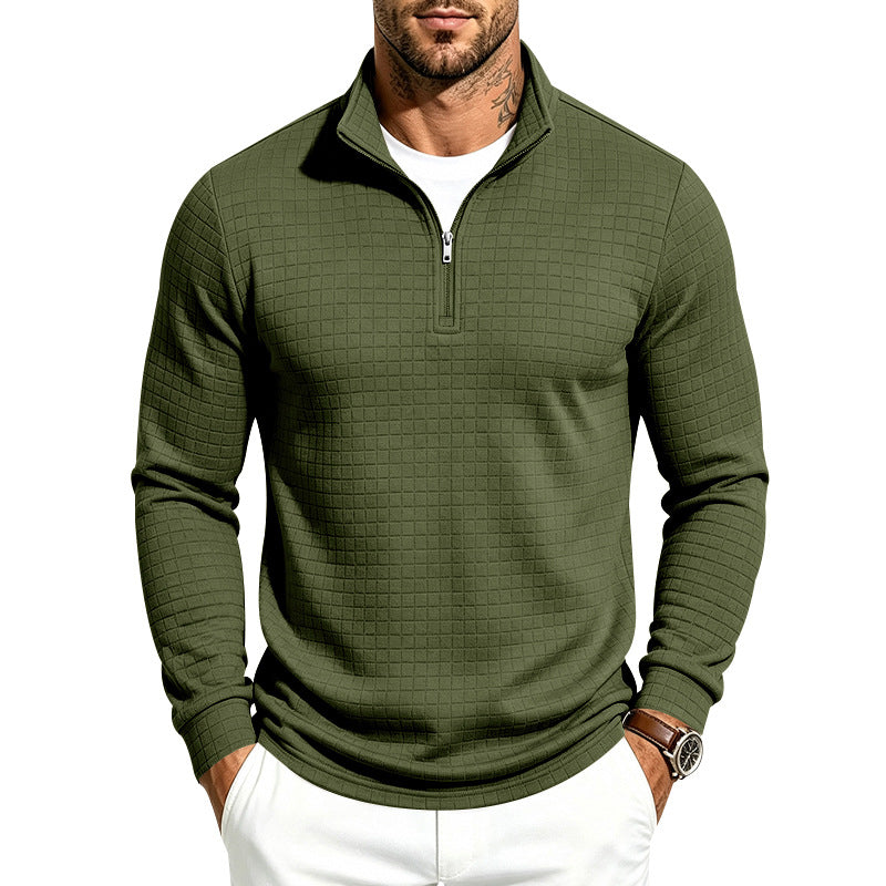 Herren Slim-Fit Pullover mit halbem Reißverschluss und geprägter Quadratstruktur Shop Nory