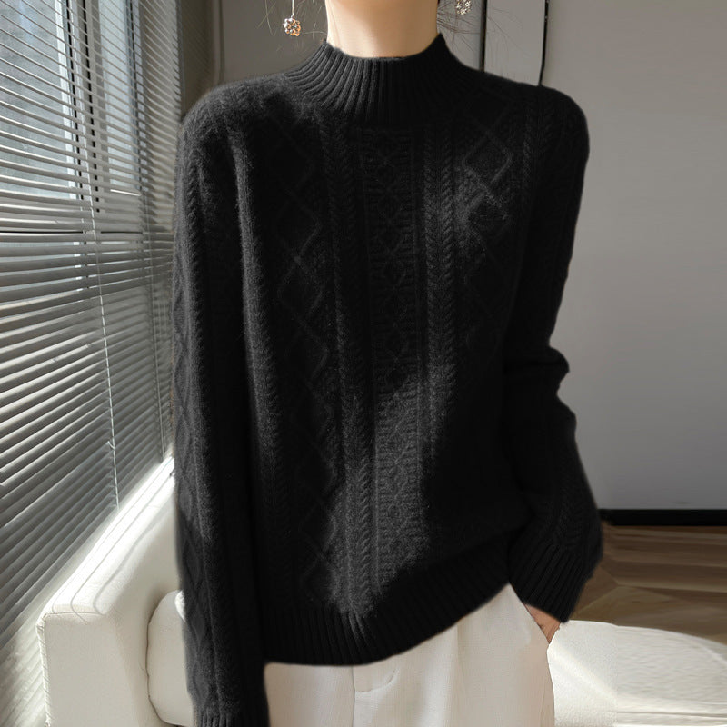 Damen Kuscheliger Mohair‑Optik Mockneckpullover mit Rautenzopfstruktur und kastiger Silhouette Shop Nory