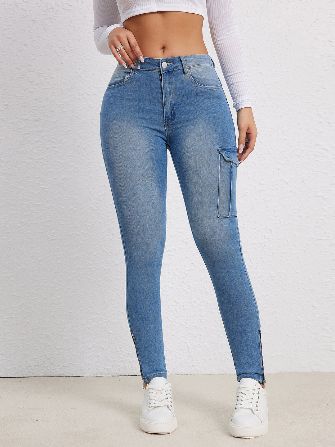 Damen Hochtaillierte Superstretch-Skinny-Jeans mit Cargo-Tasche und Knöchel-Reißverschlüssen Shop Nory