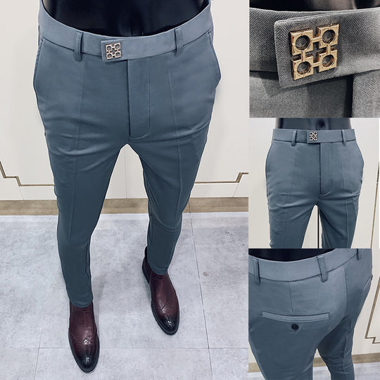 Herren schlanke Anzughose mit Bügelfalte, schmaler Passform und dezenter Metallschließe Shop Nory