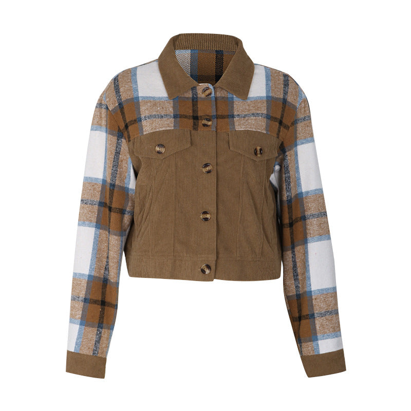 Damen Modische Karo-Cordjacke Shop Nory