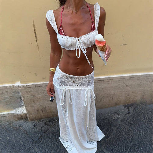 Damen Elegante Häkel-Tunika mit langem Rock