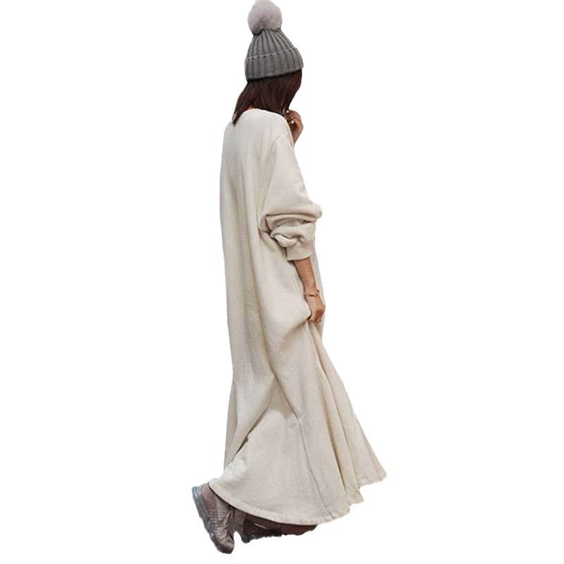 Damen Thermo-Maxi‑Fleecekleid mit Oversize‑Silhouette, Rundhals und Teilungsnähten Shop Nory