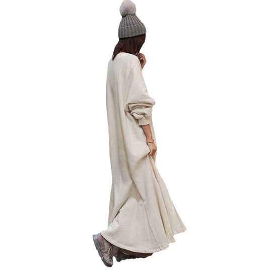 Damen Thermo-Maxi‑Fleecekleid mit Oversize‑Silhouette, Rundhals und Teilungsnähten Shop Nory