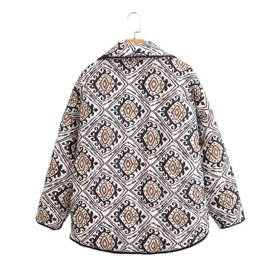 Damen Gepolsterte Kimono-Steppjacke mit Ethno-Print und Kontrastpaspeln Shop Nory
