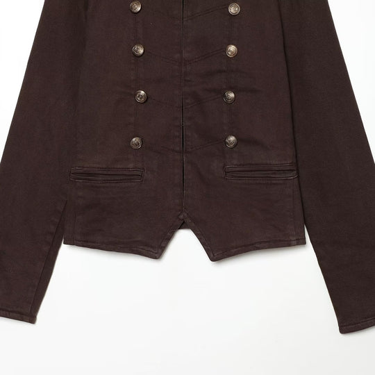Damen Kurze militärische Jacke im Double-Breasted-Stil mit Stehkragen und Epauletten Shop Nory