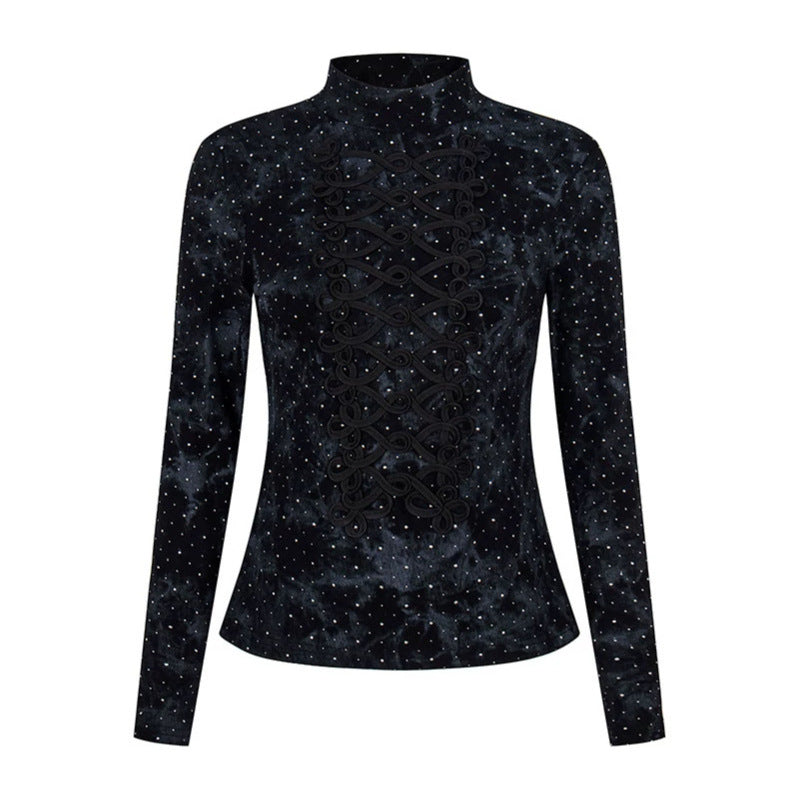 Damen Langarm-Shirt mit Stehkragen und dekorativer Kordel‑Applikation Shop Nory